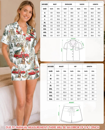German Shepherd Christmas Pajama Set for Women – Red Truck Print