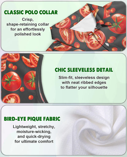 Tomato Print Sleeveless Polo Shirt for Women | Azhawaiian