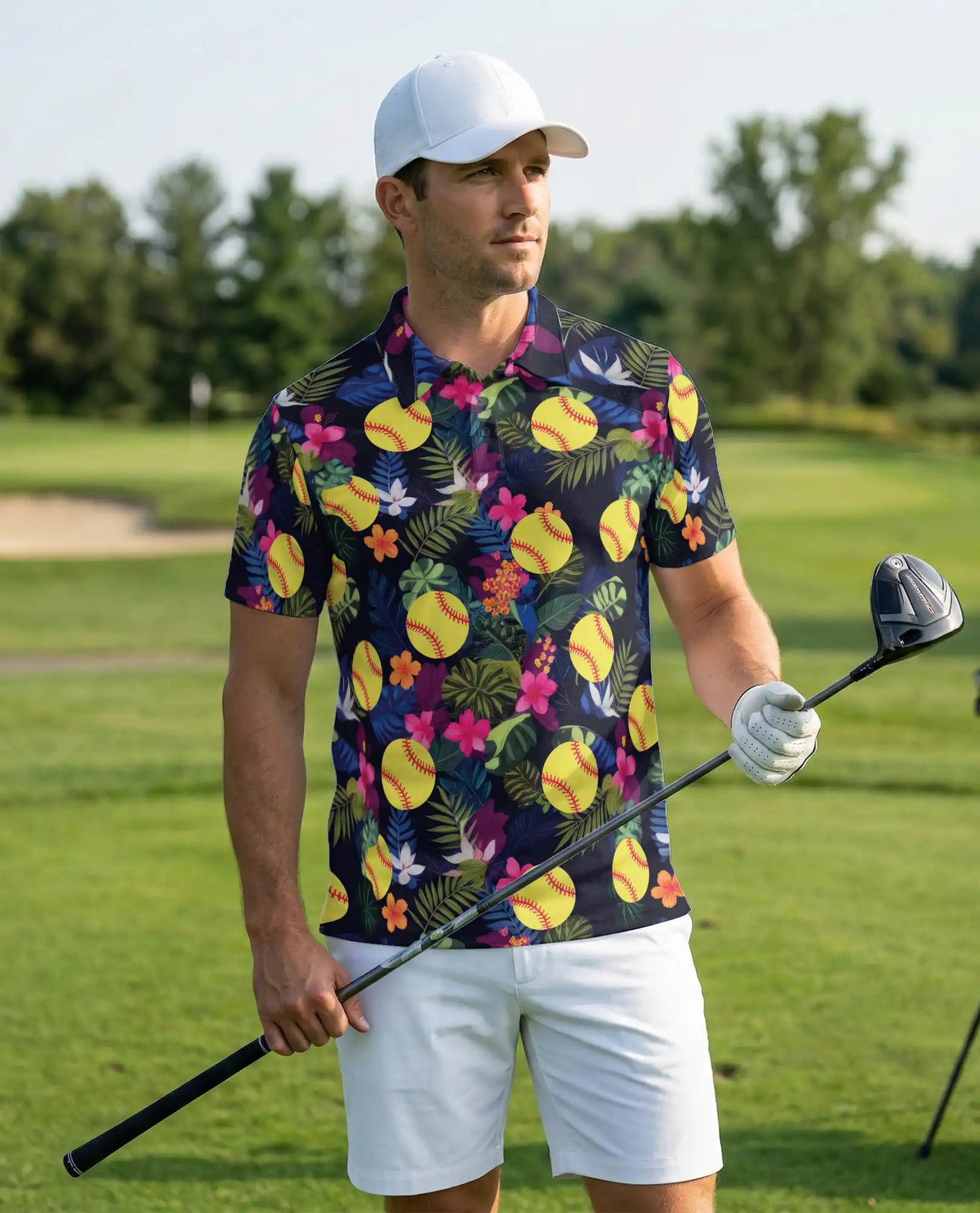 Softball Hawaiian 3D Polo Shirt for Men | Azhawaiian