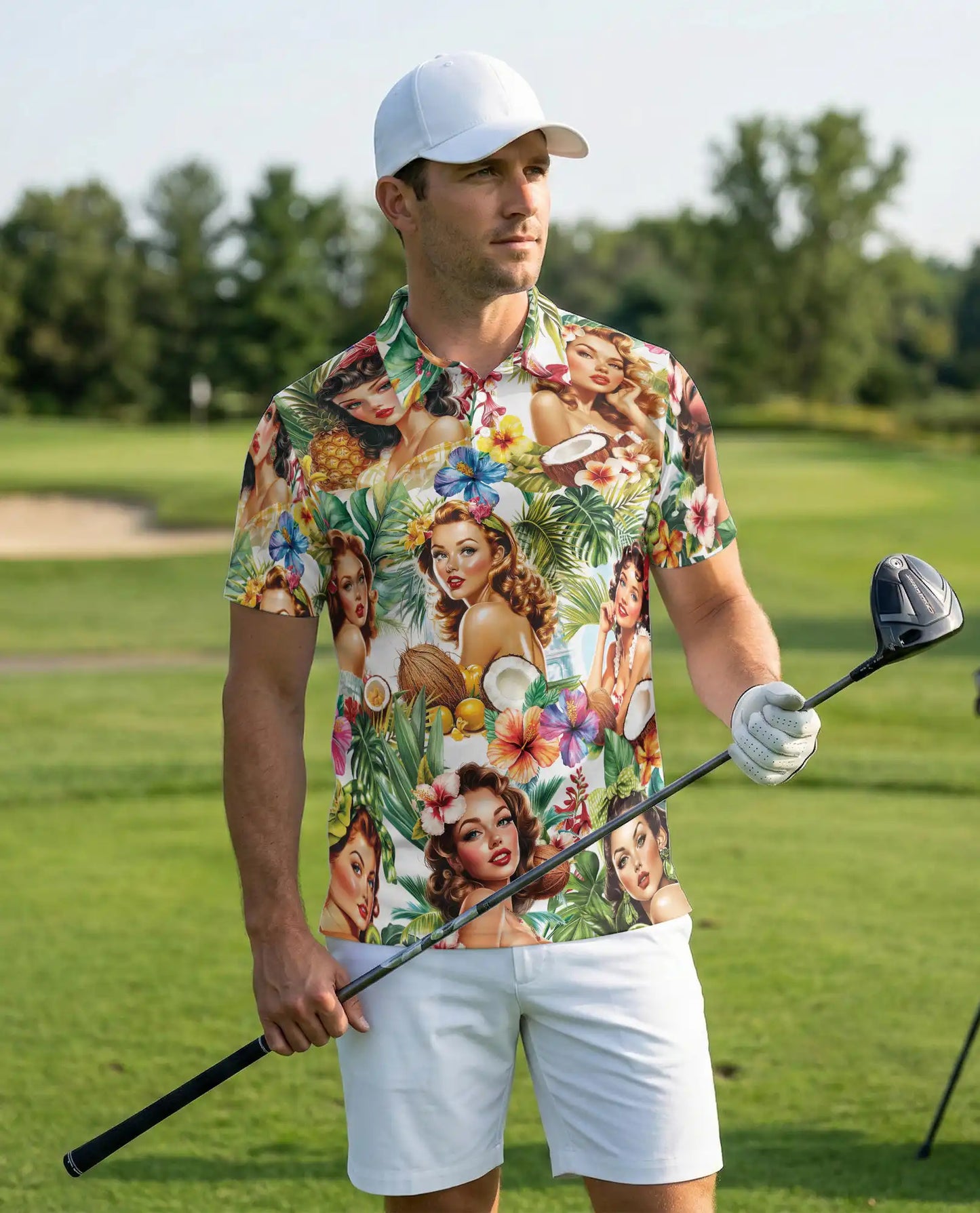 Tropical Pin Up Polo Shirt - Vintage Island Beauty Style | Azhawaiian