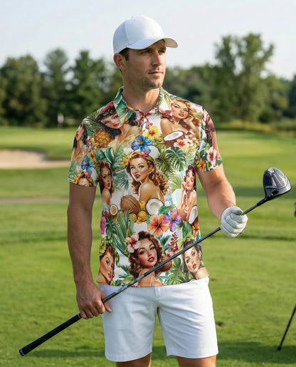 Tropical Pin Up Polo Shirt - Vintage Island Beauty Style | Azhawaiian