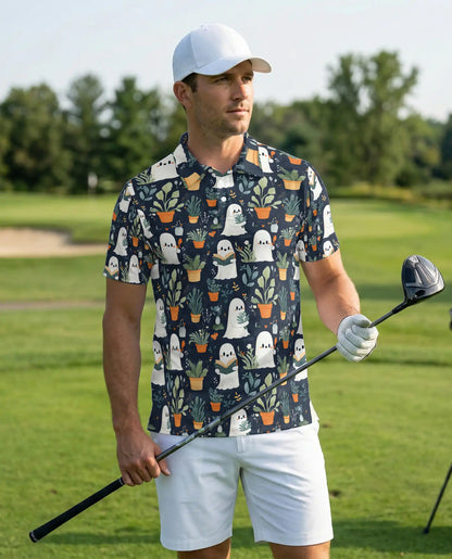 Cute Ghost Plant 3D Polo Shirt for Men, Funny Spooky Botanical Style | Azhawaiian