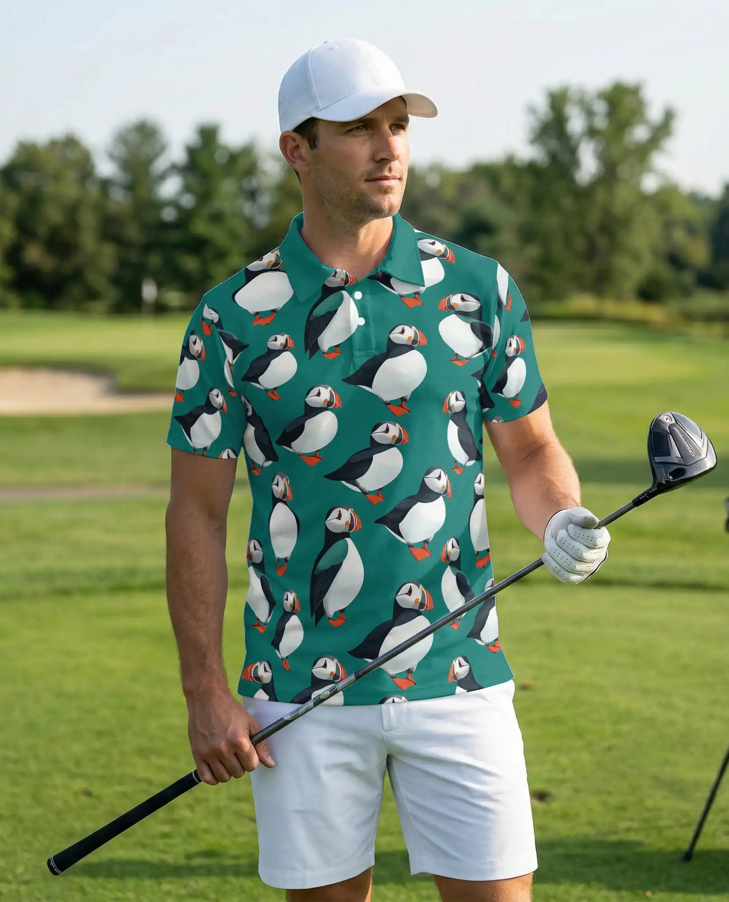 Cute Puffin Bird 3D Polo Shirt for Men, Coastal Seabird Tropical Style | Azhawaiian