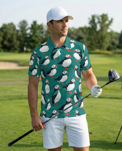 Cute Puffin Bird 3D Polo Shirt for Men, Coastal Seabird Tropical Style | Azhawaiian