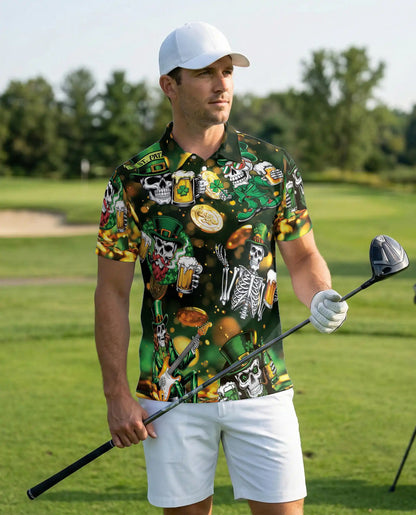 St. Patrick Skull Beer Polo Shirt | Azhawaiian
