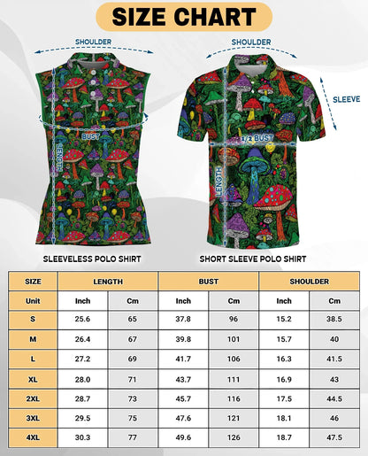 Hippie Vintage Mushroom Sleeveless Polo Shirt for Women | Azhawaiian