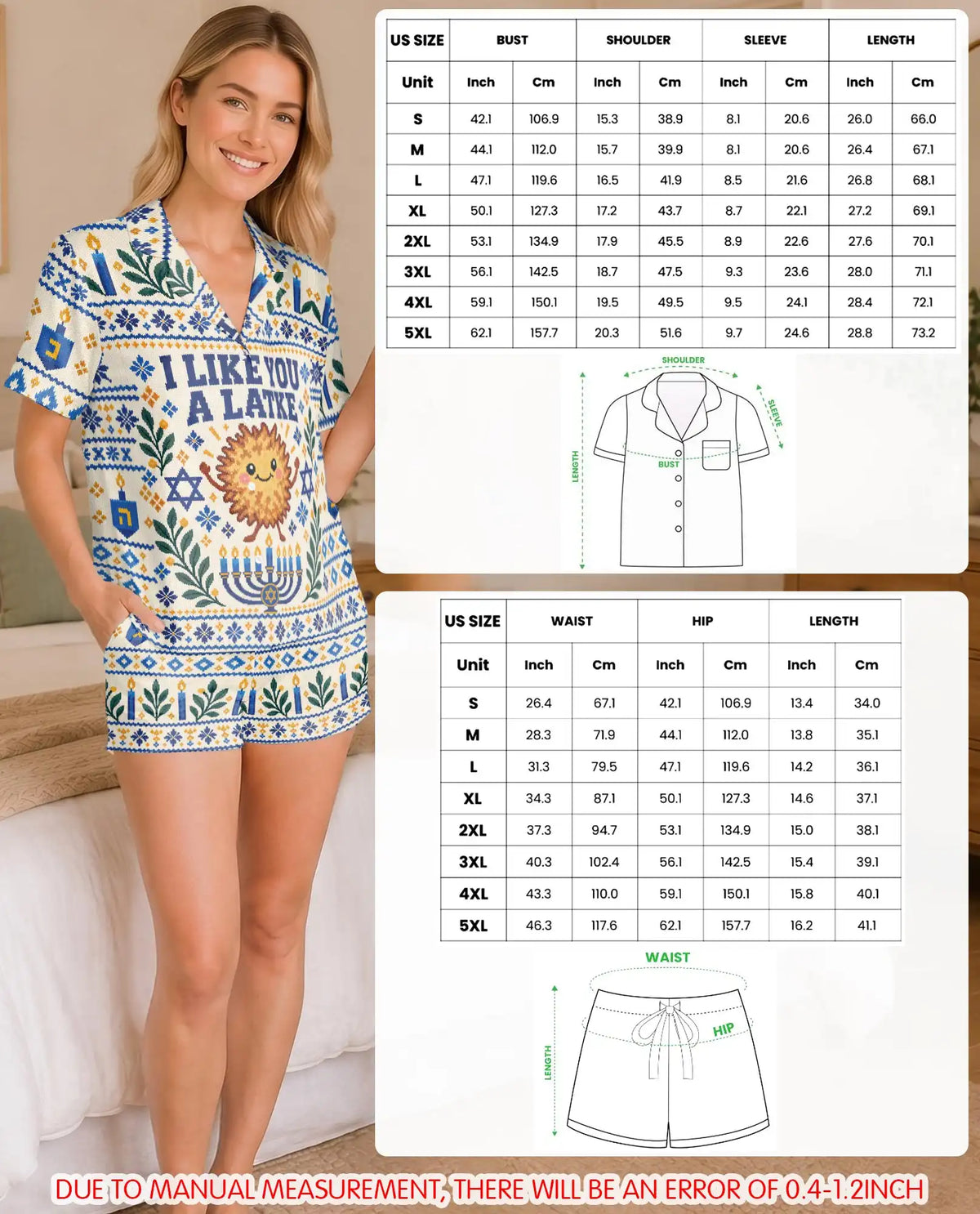 I Like You A Latke Hanukkah Pajama Set for Women – Cute Latke & Fair Isle Print