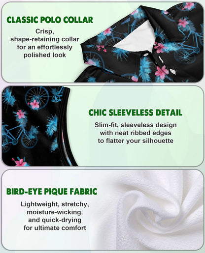 Bicycle Pattern Sleeveless Polo Shirt for Women | Azhawaiian