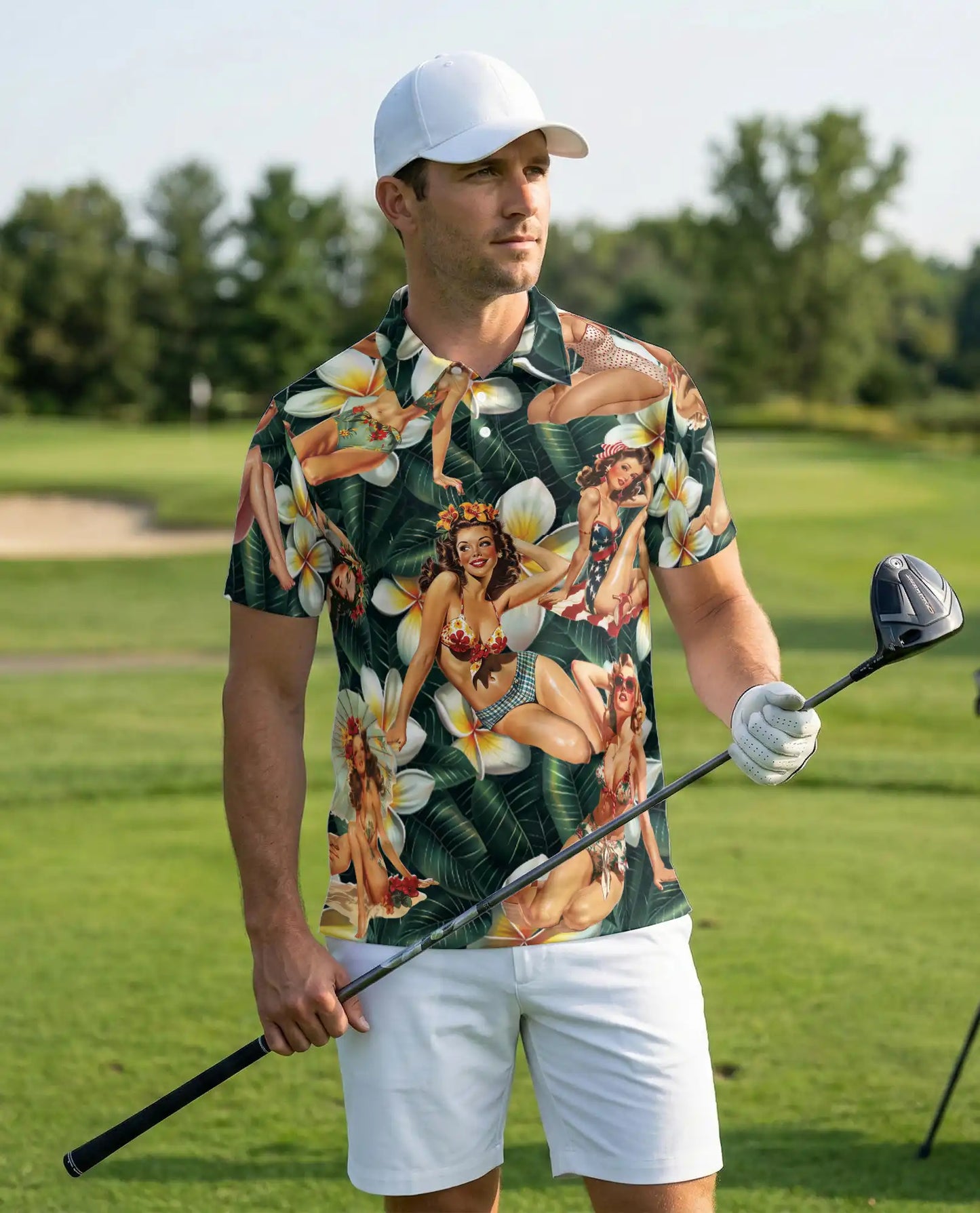 Vintage Pin Up Tropical Polo Shirt | Azhawaiian