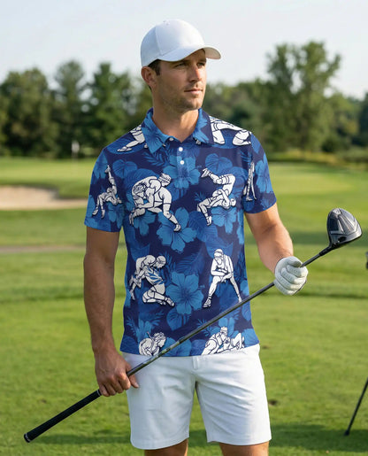 Wrestling Tropical Polo Shirt, Hibiscus Sports Print | Azhawaiian