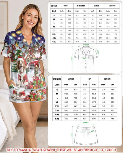 Christmas Santa Dog Pajama Set for Women – Snowy Red Truck Print