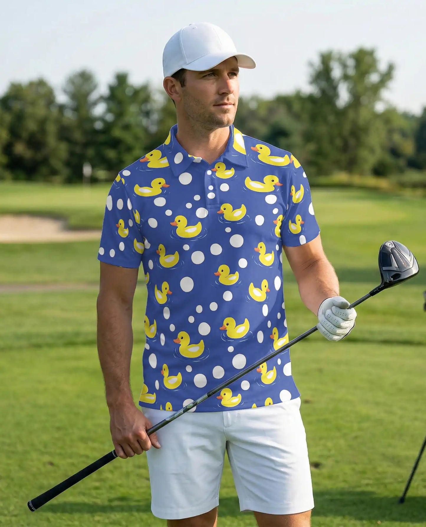 Funny Rubber Duck Polo Shirt for Men- Cute Yellow Duck Polka | Azhawaiian