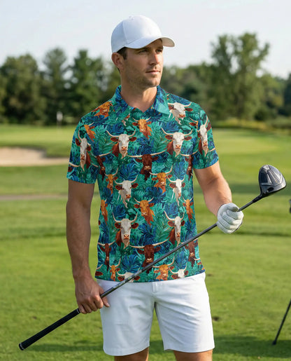 Longhorn Cattle Hawaiian 3D Polo Shirt for Men | Azhawaiian