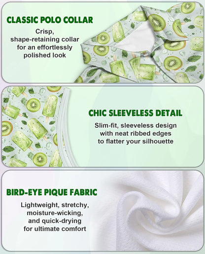 Kiwi Ice Cream Sleeveless Polo Shirt for Women, Cute Fruit Summer Style | Azhawaiian