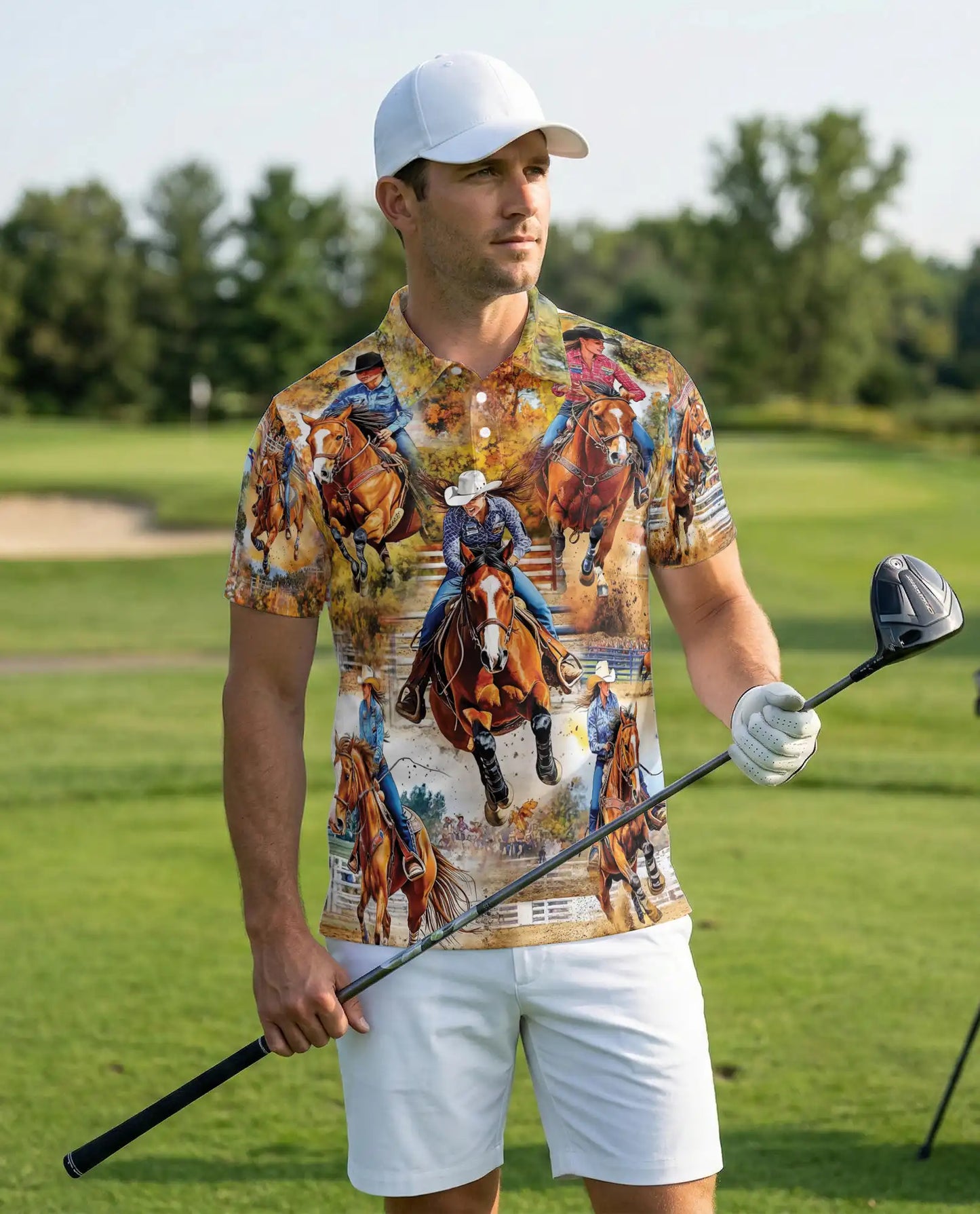Barrel Racing 3D Polo Shirt for Men, Western Rodeo Cowboy Style | Azhawaiian