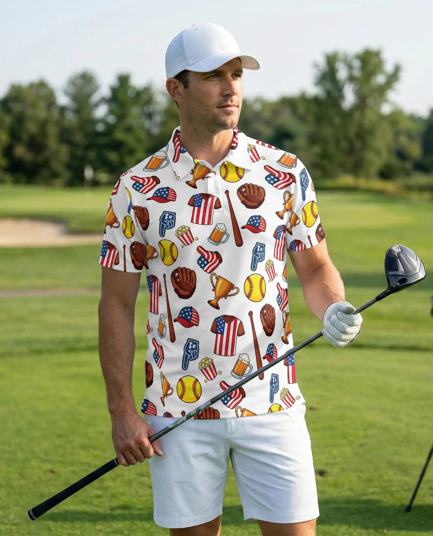Patriotic Softball Polo Shirt for Men- USA Softball Game Day | Azhawaiian