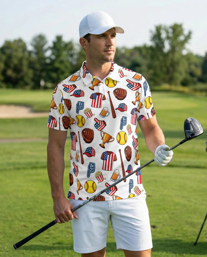 Patriotic Softball Polo Shirt for Men- USA Softball Game Day | Azhawaiian