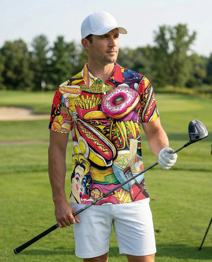 Fast Food Cartoon 3D Polo Shirt for Men | Azhawaiian