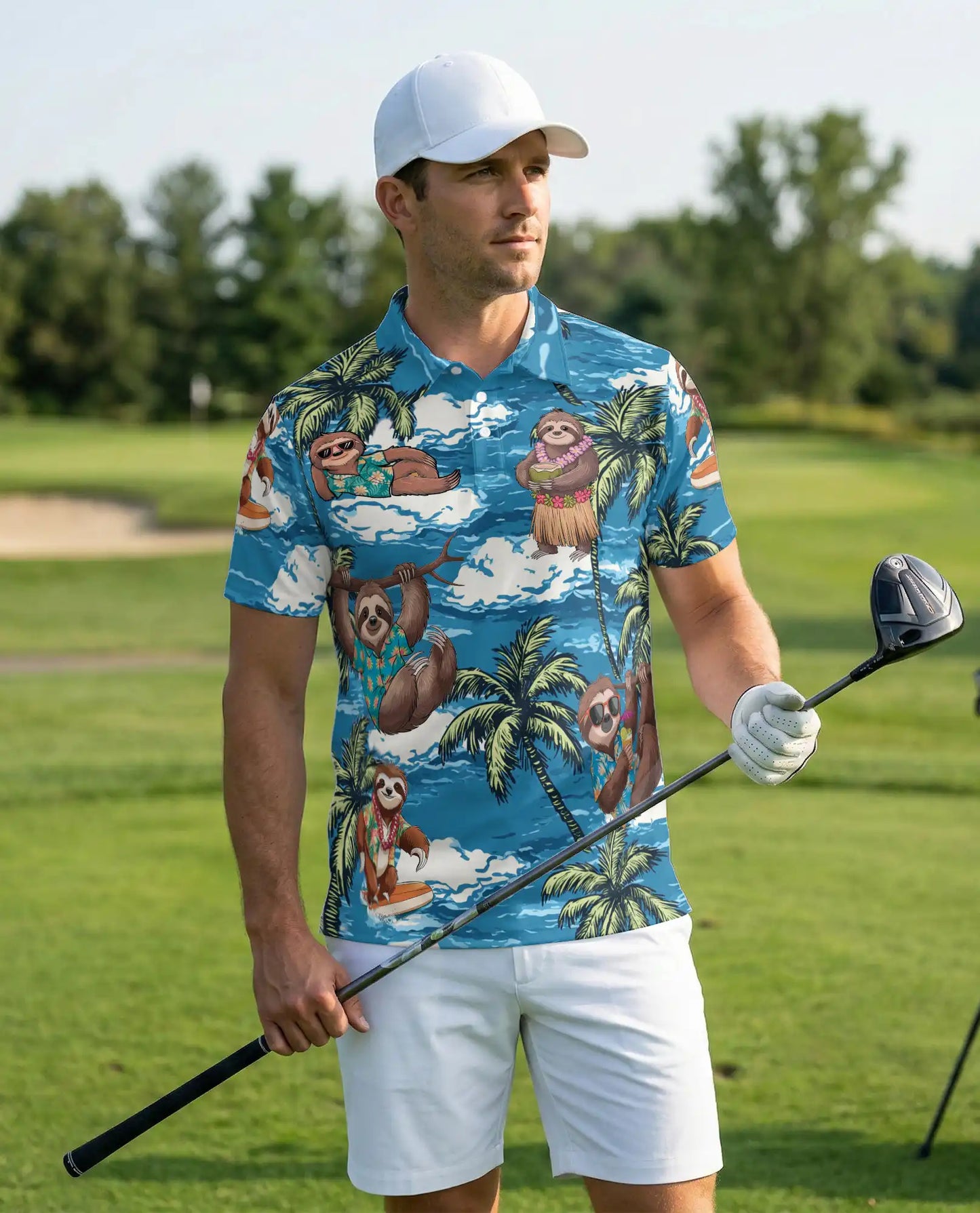 Sloth Tropical 3D Polo Shirt for Men, Funny Beach Animal Style | Azhawaiian