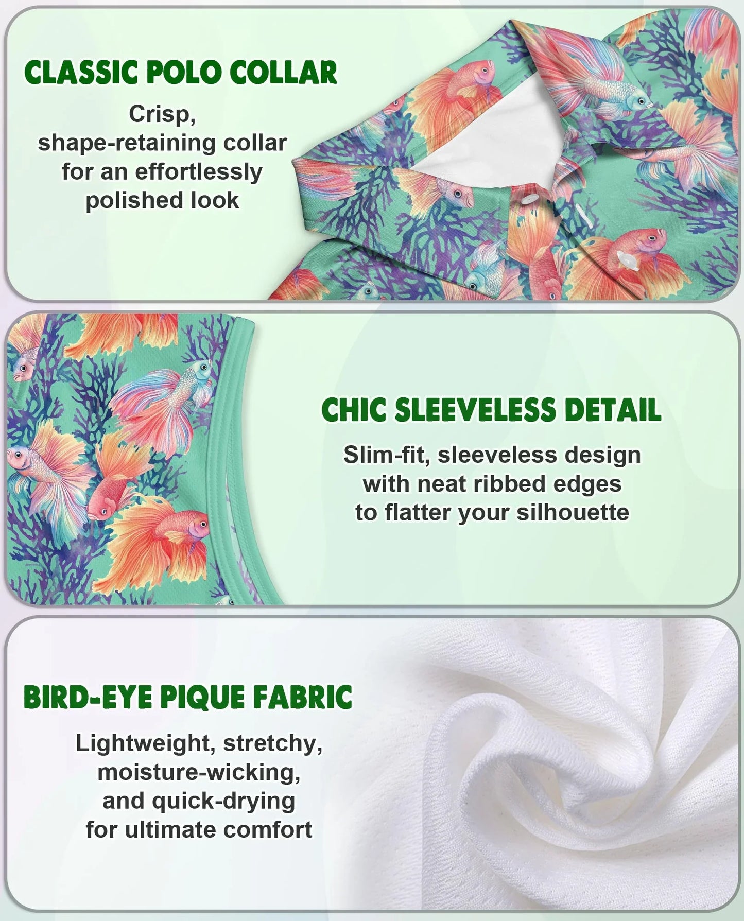 Golden Fish Sleeveless Polo Shirt for Women | Azhawaiian