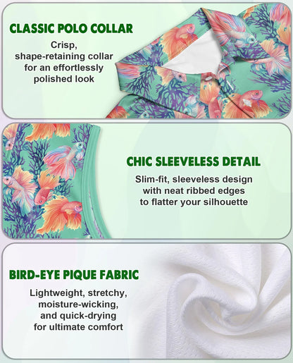 Golden Fish Sleeveless Polo Shirt for Women | Azhawaiian