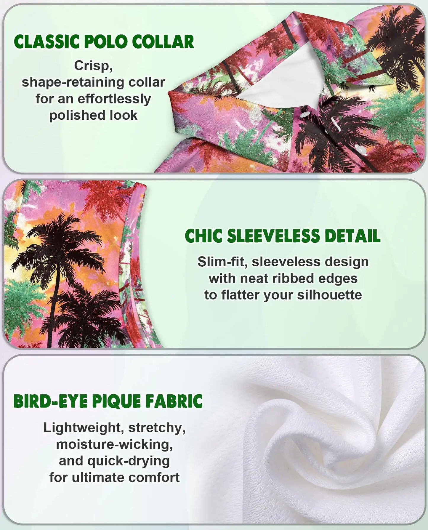 Colorful Sunset Palm Tree Sleeveless Polo Shirt for Women | Azhawaiian