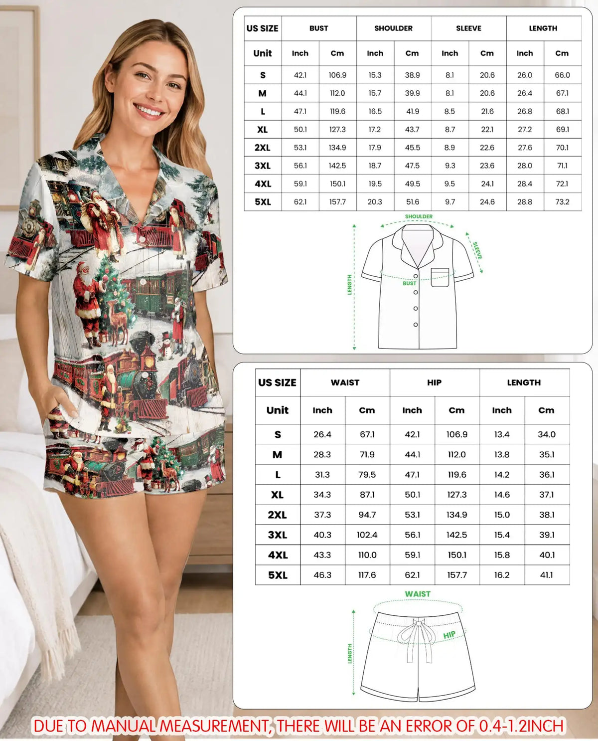 Vintage Christmas Railway Pajama Set for Women – Santa Train Print