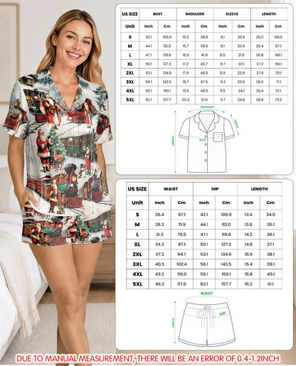 Vintage Christmas Railway Pajama Set for Women – Santa Train Print