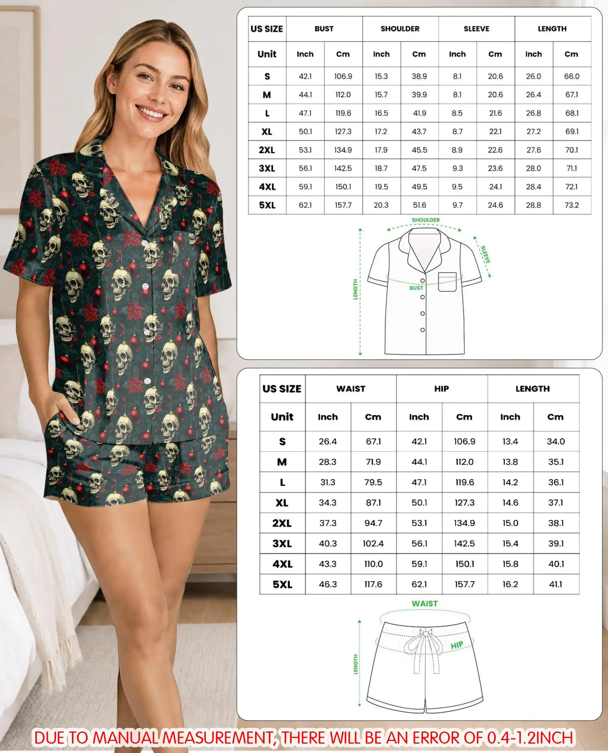 Gothic Christmas Skull Pajama Set for Women – Gold Skull Print