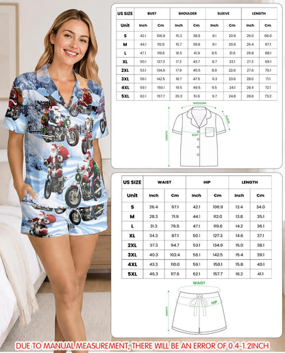 Santa Motorcycle Christmas Pajama Set for Women, Funny Holiday Winter Sleepwear