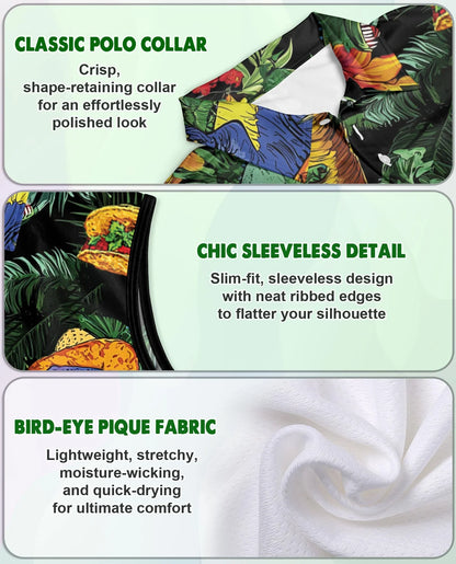 Taco T-Rex Sleeveless Polo Shirt for Women | Azhawaiian