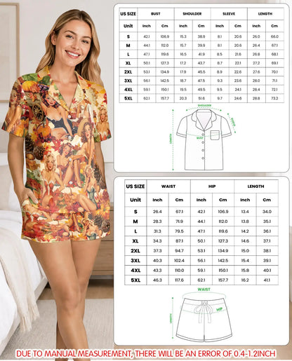 Thanksgiving Pajama Set for Women, Vintage Pin Up Holiday Sleepwear with Autumn Design