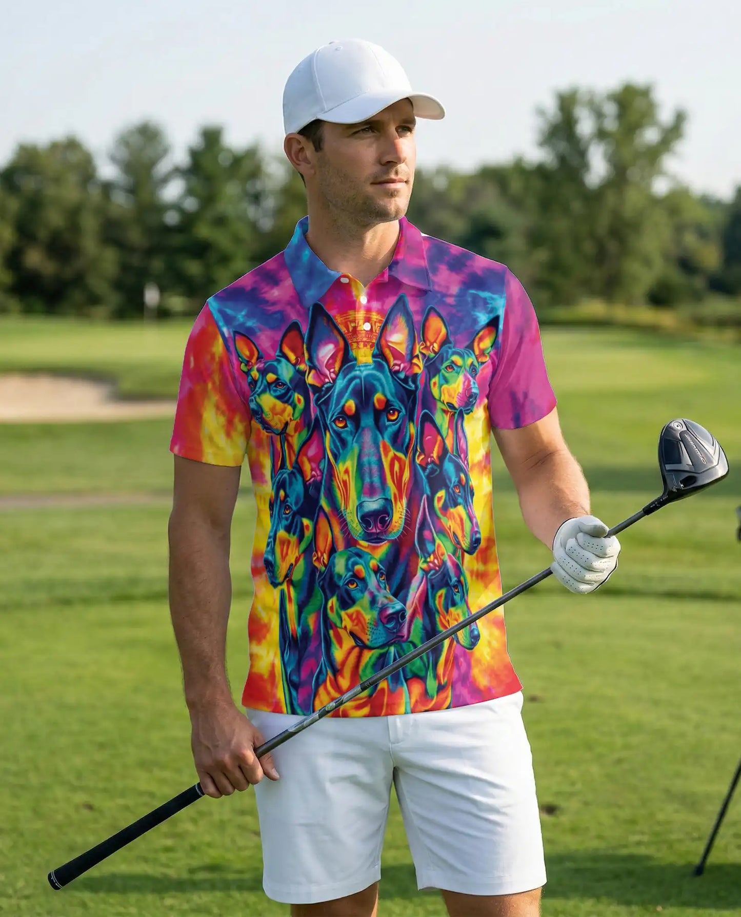 Doberman Neon Polo Shirt, Psychedelic Dog Style | Azhawaiian