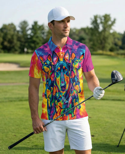 Doberman Neon Polo Shirt, Psychedelic Dog Style | Azhawaiian