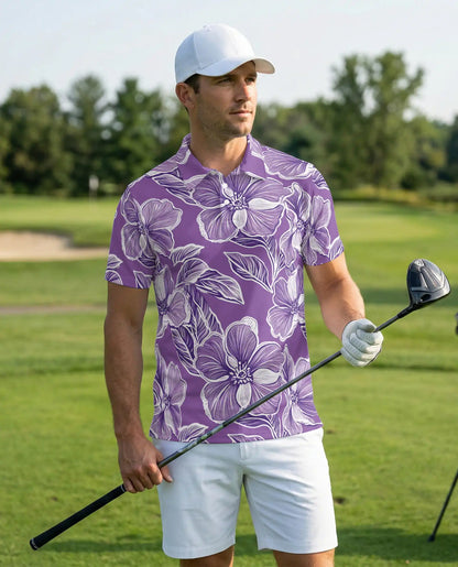 Purple Floral Polo Shirt, Elegant Summer Style | Azhawaiian