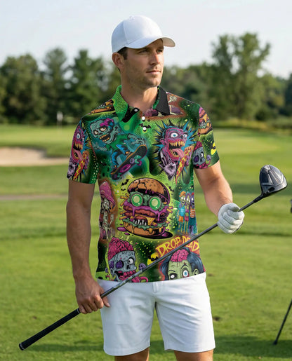 Zombie Skateboard Burger 3D Polo Shirt, Retro Graphic | Azhawaiian