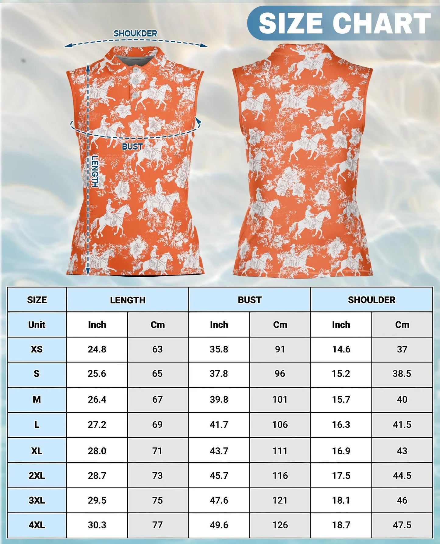 Orange Equestrian Horse Floral Sleeveless Polo Shirt for Women | Azhawaiian