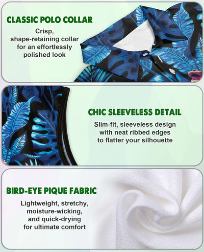Amazing Dragonfly Blue Tropical Sleeveless Polo Shirt for Women | Azhawaiian