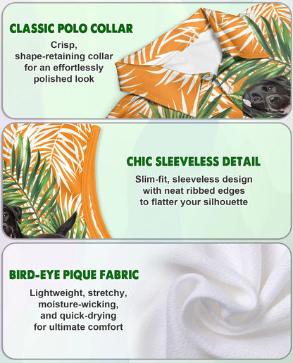 Black Labrador Tropical Sleeveless Polo Shirt for Women, Cute Dog Summer Style | Azhawaiian
