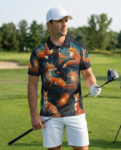 Galaxy Fox Polo Shirt, Cosmic Animal Print | Azhawaiian