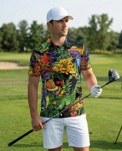 Funny Dinosaur Hawaiian 3D Polo Shirt for Men | Azhawaiian