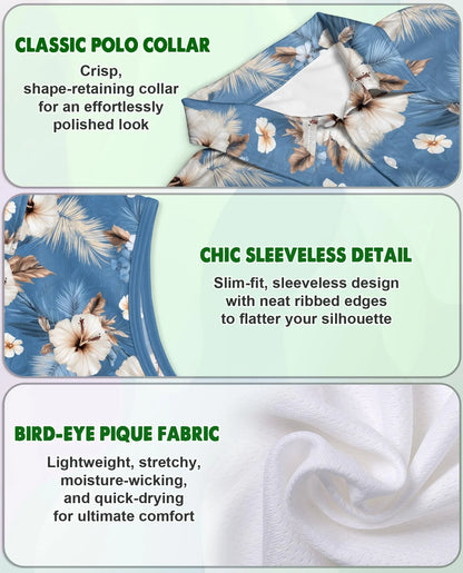 Hibiscus Flowers Sleeveless Polo Shirt for Women | Azhawaiian