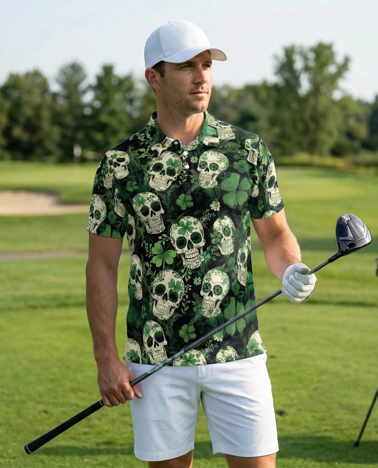 St. Patrick’s Day Skull Shamrock Polo Shirt | Azhawaiian