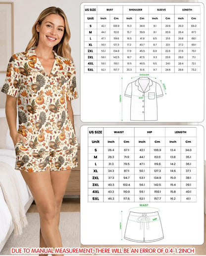 Vintage Thanksgiving Turkey Pajama Set for Women – Pumpkin Fall Print