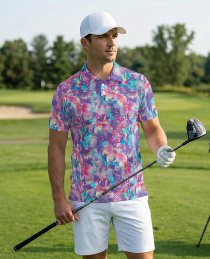 Colorful Floral Polo Shirt, Tropical Summer Style | Azhawaiian