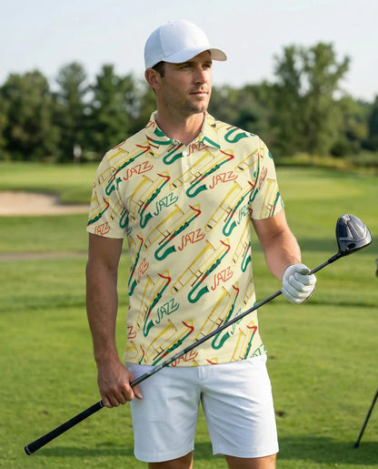 Jazz Instrument Pattern Polo Shirt | Azhawaiian
