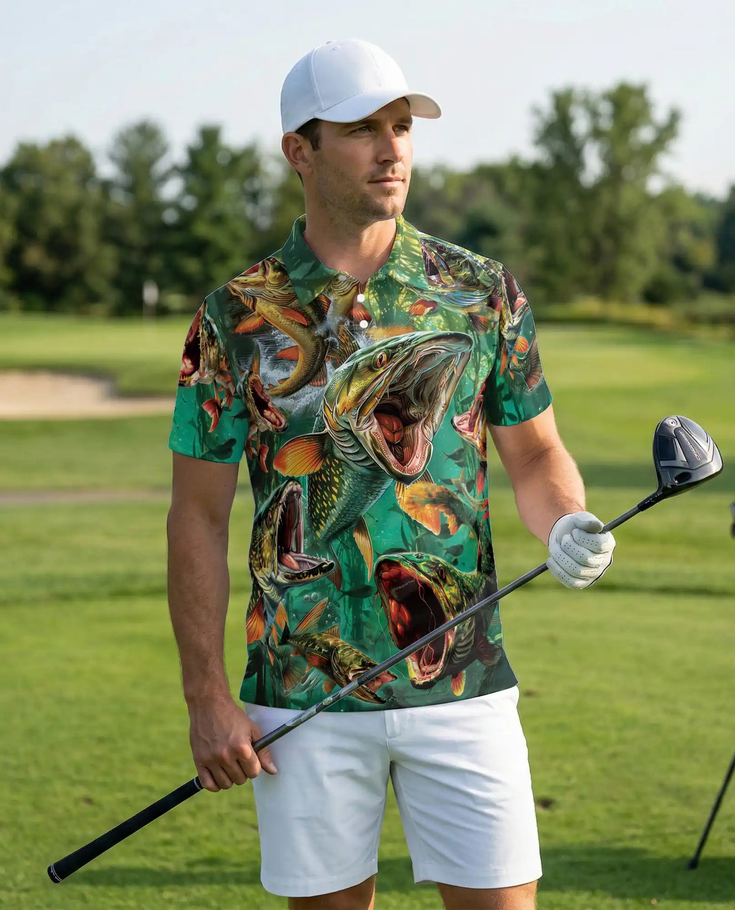 Northern Pike Fishing Polo Shirt for Men- Print Freshwater Angler Fish Shirt | Azhawaiian