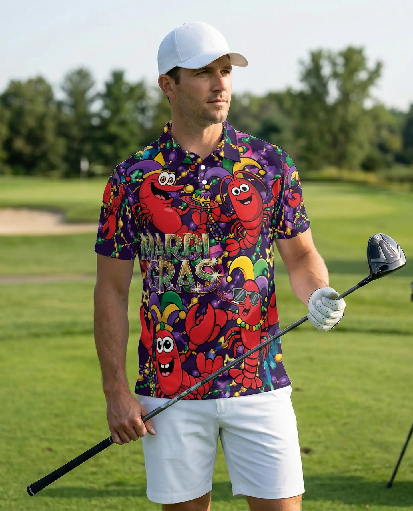 Funny Mardi Gras Crawfish Polo Shirt for Men- Carnival Lobster Shirt | Azhawaiian