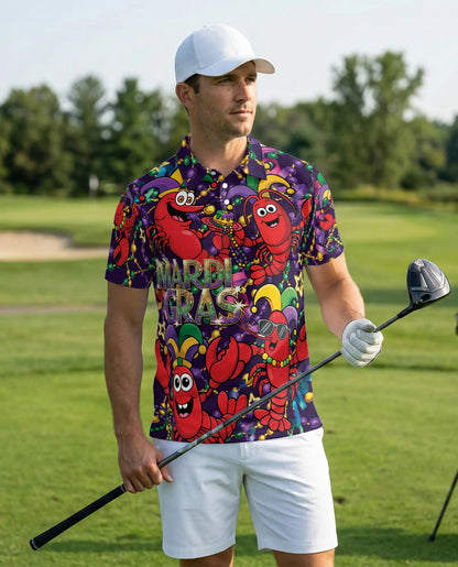 Funny Mardi Gras Crawfish Polo Shirt for Men- Carnival Lobster Shirt | Azhawaiian