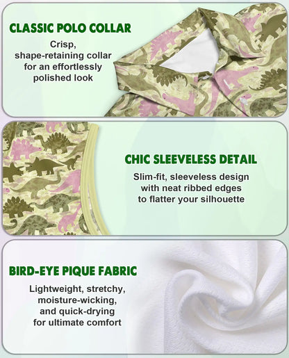 Cute Dinosaur Pattern Sleeveless Polo Shirt for Women | Azhawaiian